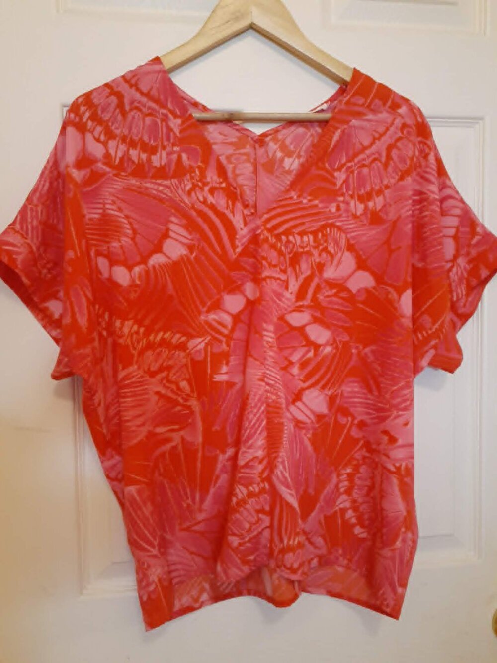 JODIFL V-Neck Orange & Coral Pink Blouse